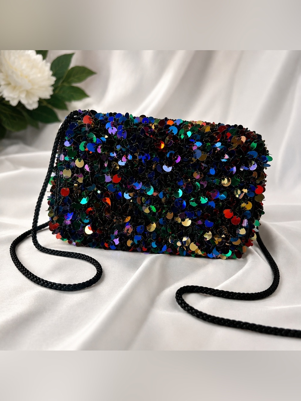 Vintage Beaded DELILL Sequin Handbag Clutch Bronze Multicolor Hand Made Purse